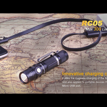 Fenix RC05 Rechargeable Flashlight with Magnetic Charging Cable - CREE XP-G2 R5 LED - 300 Lumens - Includes 1 x 14500