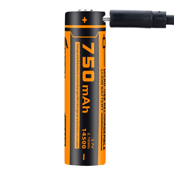 Fitorch RC145 14500 750mAh 3.7V Protected Lithium Ion (Li-ion) Button Top Battery with Built-In Micro USB Charge Port