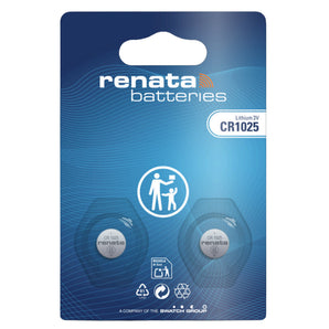 Renata CR1025 3V Lithium Battery - 2-pack retail packaging