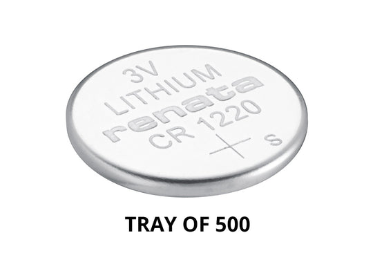 Renata CR1220 Bare Coin Cell Battery Lithium Li-MnO2 3V - Tray of 500