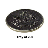 Renata CR1616 Bare Coin Cell Battery Lithium Li-MnO2 3V - Tray of 200