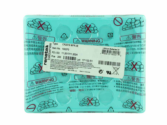 Renata CR2016 Bare Coin Cell Battery Lithium Li-MnO2 3V - Tray of 200