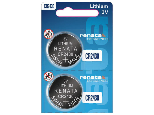 Renata CR2430 3V Lithium Battery - 2 pack retail packaging