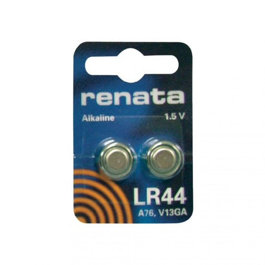 Renata LR44 (A76) 1.5V Alkaline Coin Cell Batteries (LR44-CU2) - 2 Pack Retail Card