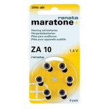 Renata ZA10 (6PK) Size 10 95mAh 1.45V Zinc Air Yellow Hearing Aid Batteries - 6 Pack Retail Card