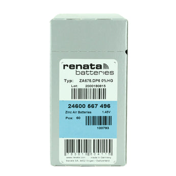 Renata ZA675 (6PK) Size 675 650mAh 1.45V Blue Hearing Aid Batteries - 6 Pack Retail Card