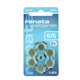 Renata ZA675 (6PK) Size 675 650mAh 1.45V Blue Hearing Aid Batteries - 6 Pack Retail Card
