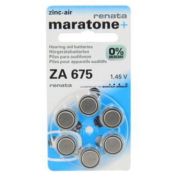 Renata ZA675 (6PK) Size 675 650mAh 1.45V Blue Hearing Aid Batteries - 6 Pack Retail Card