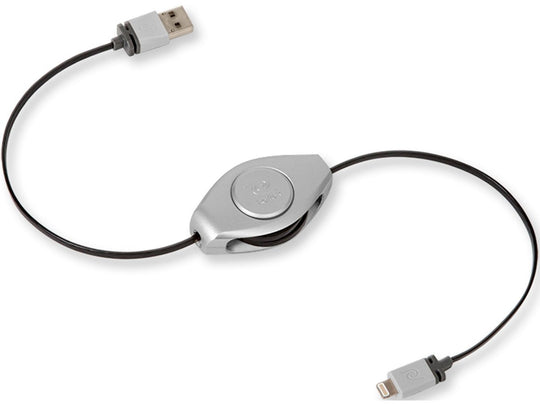 ReTrak Retractable iPhone 5/iPad Lightning Charge and Sync Cable - Silver
