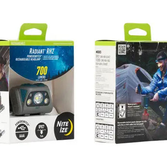 Nite Ize Radiant RH2 PowerSwitch Rechargeable Headlamp - 700 Lumens - Includes Li-ion Battery Pack - Black and Grey or Blue and Grey