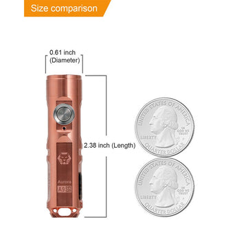 RovyVon A9 Pro USB-C Rechargeable LED Keychain Flashlight - Includes Built-In 330mAh Li-Poly Battery Pack - Copper - Cool White or High CRI