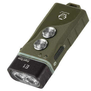 RovyVon Angel Eyes E1 Hybrid Keychain USB-C Rechargeable LED Flashlight - 6500K Cool White or 4000K Warm White - Uses Built-in Li-Poly Battery Pack or 1 x AAA - Grey or Army Green Colors