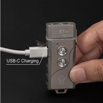 RovyVon E3 Plus USB-C Rechargeable LED Flashlight - Cool White or High CRI - Uses 330mAh Li-ion Battery Pack - Marble Gray, Gunmetal, or Desert Tan