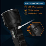 RovyVon S2 Premium USB-C Rechargeable Spot and Flood LED Searchlight - 10000 Lumens - CREE XHP 70.2 - Includes 2 x 21700