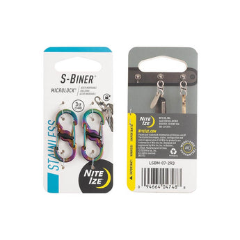 Nite Ize S-Biner MicroLock - Stainless Steel Double-Gated Carabiner with Twisting Lock - 2 Pack - Black (LSBM-01-2R3), Stainless (LSBM-11-2R3), or Spectrum (NITEIZE-LSBM-07-2R3)