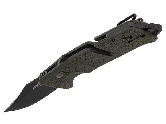 SOG Trident AT-XR Mk3 Folding Knife - 3.7 Inch Blade, Clip Point, Straight Edge - Presentation Box - Olive Drab