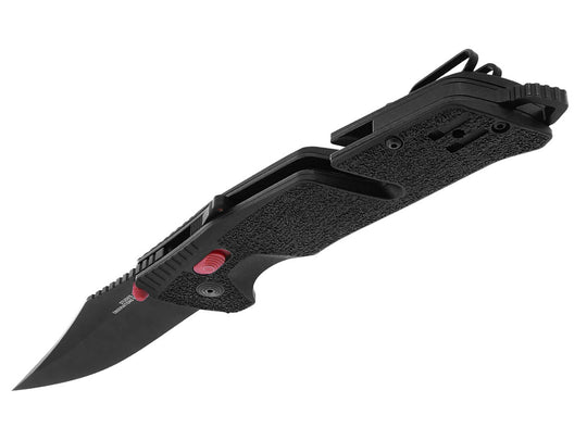 SOG Trident AT-XR Mk3 Folding Knife - 3.7 Inch Blade, Clip Point, Straight Edge - Presentation Box - Black and Red