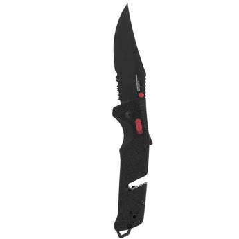 SOG Trident AT-XR Mk3 Partially Serrated Folding Knife - 3.7 Inch Blade, Clip Point, Partially Serrated Edge - Peg Box - Black and Red
