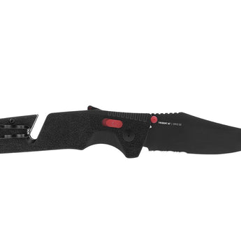 SOG Trident AT-XR Mk3 Partially Serrated Folding Knife - 3.7 Inch Blade, Clip Point, Partially Serrated Edge - Peg Box - Black and Red