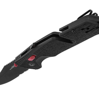 SOG Trident AT-XR Mk3 Partially Serrated Folding Knife - 3.7 Inch Blade, Clip Point, Partially Serrated Edge - Peg Box - Black and Red