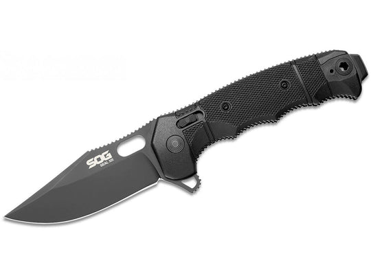 SOG SEAL XR Folding Knife - 3.9 Inch Black TiNi Clip Point Blade - Black - Box (12-21-01-57)