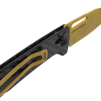 SOG Ultra XR Folding Knife - 2.8 Inch Blade, Clip Point, Straight Edge - Presentation Box - Carbon and Gold or Carbon and Graphite