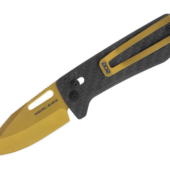 SOG Ultra XR Folding Knife - 2.8 Inch Blade, Clip Point, Straight Edge - Presentation Box - Carbon and Gold or Carbon and Graphite
