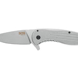 SOG Aegis FLK Folding Knife - 3.38 Inch Stonewashed Drop Point Blade - Stainless Steel - Clam Pack (14-41-02-42)