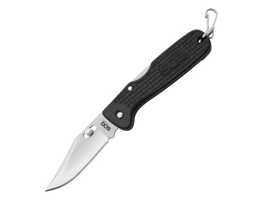 SOG E-Clips Folding Knife - 2-inch Straight Edge, Clip Point - Satin Finish - Black Handle - Clam Pack (AC01-CP)