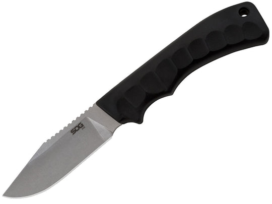 SOG Ace Fixed Blade Knife - 3.8 Inch Straight Edge - Clip Point - Stonewash Finish - Black - Blister Pack (ACE1001-CP)