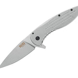 SOG Aegis FLK Folding Knife - 3.38 Inch Stonewashed Drop Point Blade - Stainless Steel - Clam Pack (14-41-02-42)