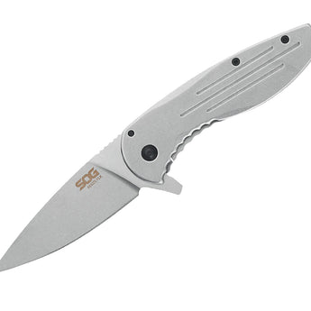 SOG Aegis FLK Folding Knife - 3.38 Inch Stonewashed Drop Point Blade - Stainless Steel - Clam Pack (14-41-02-42)