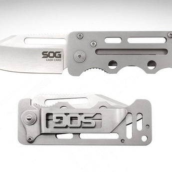 SOG Cash Card Folding Knife - 2.75-inch Straight Edge, Clip Point - Satin Finish - Silver Handle - Clam Pack (EZ1-CP)