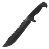 SOG Jungle Primitive Fixed Blade Knife - 9.5-inch Partially Serrated, Clip Point - Hardcased Black Finish - Black Handle - Nylon Sheath - Clam Pack (F03TN-CP)