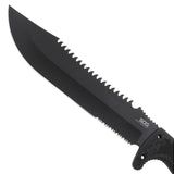 SOG Jungle Primitive Fixed Blade Knife - 9.5-inch Partially Serrated, Clip Point - Hardcased Black Finish - Black Handle - Nylon Sheath - Clam Pack (F03TN-CP)