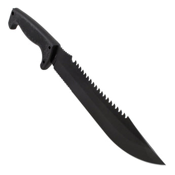 SOG Jungle Primitive Fixed Blade Knife - 9.5-inch Partially Serrated, Clip Point - Hardcased Black Finish - Black Handle - Nylon Sheath - Clam Pack (F03TN-CP)
