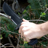 SOG Jungle Primitive Fixed Blade Knife - 9.5-inch Partially Serrated, Clip Point - Hardcased Black Finish - Black Handle - Nylon Sheath - Clam Pack (F03TN-CP)