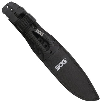 SOG Fixed Blade Throwing Knives with Paracord Handle - 4.4-inch Straight Edge - Hardcased Black Finish - Nylon Sheath - 3-Piece Clam Pack (F041TN-CP)
