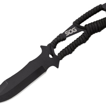 SOG Fixed Blade Throwing Knives with Paracord Handle - 4.4-inch Straight Edge - Hardcased Black Finish - Nylon Sheath - 3-Piece Clam Pack (F041TN-CP)