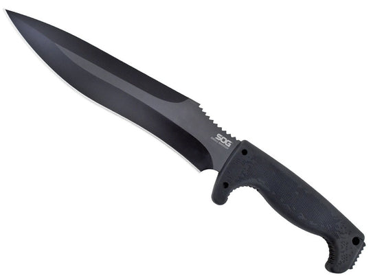 SOG Jungle Warrior Fixed Blade Knife - 9.75-inch Straight Edge, Drop Point - Black Oxide Finish - Black Handle - Nylon Sheath - Clam Pack (F14N-CP)