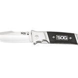 SOG Fielder Folding Knife - 3.3-inch Straight Edge, Clip Point - Satin Polished - Black G10 Handle - Clam Pack (FF38-CP)