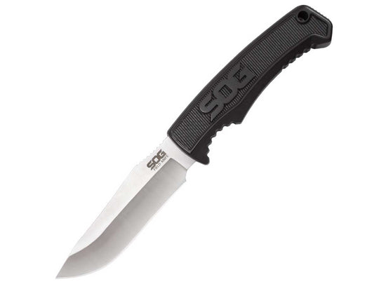 SOG Fixed Blade Field Knife - 4 Inch Straight Edge - Clip Point - Blister - Satin - Black