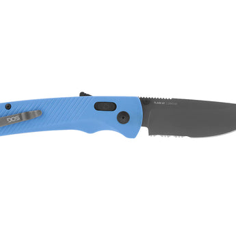 SOG Flash AT-XR Mk3 Partially Serrated Folding Knife - 3.45 Inch Blade, Straight Back - Civic Cyan, Black Out, or Urban Grey - Peg Box