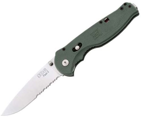 SOG Flash II Folding Knife - 3.5-inch Partially Serrated, Drop Point - Satin Finish - Black Handle - Clam Pack (FSA98)