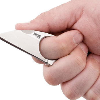 SOG Snarl Fixed Blade Knife - 2.3-inch Straight Edge, Sheep's Foot - Satin Finish - Silver Handle - Hard Nylon Sheath - Clam Pack (JB01K-CP)