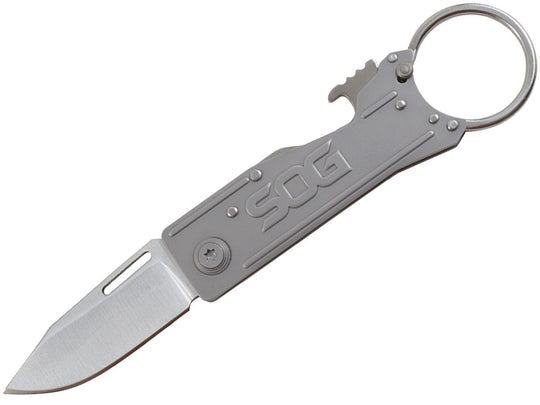 SOG Keytron Folding Knife - 1.8 Inch Straight Edge - Clip Point - Satin Finish - Silver- Blister Pack (KT1001-CP)