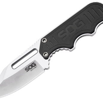 SOG Instinct Fixed Blade Knife - 2.3-inch Straight Edge, Clip Point - Satin Polished - Black G10 Handle - Hard Nylon Sheath - Clam Pack (NB1012-CP)