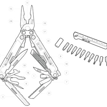 SOG PowerAccess Deluxe Multi-Tool - Stainless Steel - Stone Wash or Black Finish - Hex Bit Kit- 21 Total Tools - Peg Box