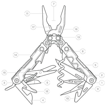 SOG PowerLitre Multi-Tool - Stainless Steel - Stonewash or Black Finish - 17 Total Tools - Blister Pack (PL1001-CP, PL1002-CP)