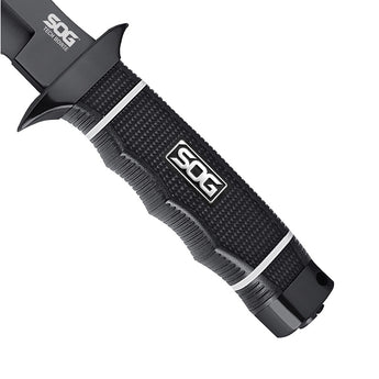 SOG Tech Bowie Fixed Black Knife -  6.4-inch Straight Edge, Clip Point - Black TiNi - Black Handle - Boxed (S10B-K)
